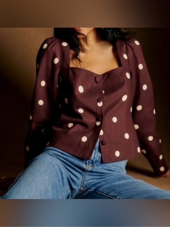 Sezane Tops - Sezane Lorenza Blouse Ecru Polka Dots On Chocolate Print - Size 12